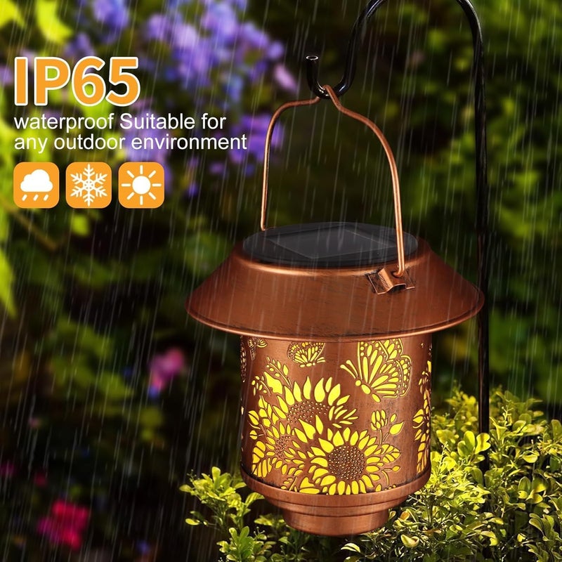 Doogarden Solar Lantern Outdoor Hanging Lights Gifts for Women Mom Metal Garden Decor Outside Waterproof LED Lanterns for Patio(Butterfly-2pack) - Image 4